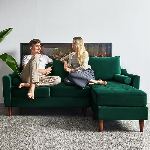 Belffin Green Velvet L-Shaped Sectional Sofa Set