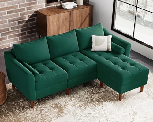 Belffin Green Velvet L-Shaped Sectional Sofa Set