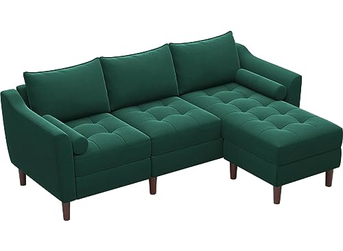 Belffin Green Velvet L-Shaped Sectional Sofa Set