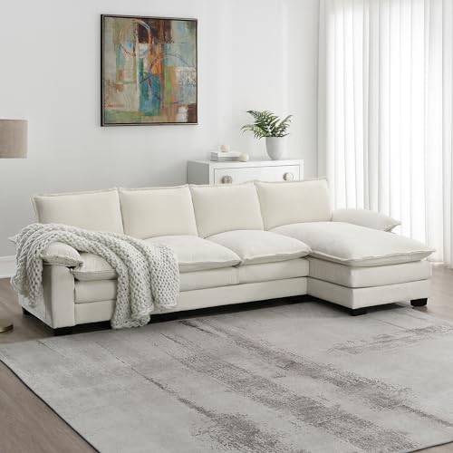 Modern Chenille L-Shaped Sectional Sofa - Beige