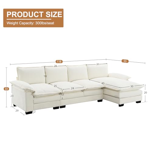 Modern Chenille L-Shaped Sectional Sofa - Beige