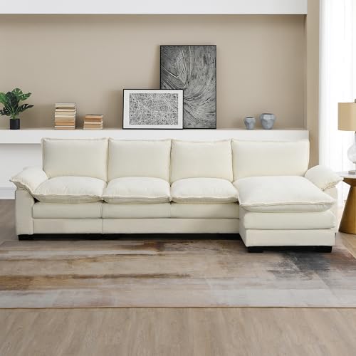 Modern Chenille L-Shaped Sectional Sofa - Beige