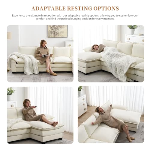 Modern Chenille L-Shaped Sectional Sofa - Beige