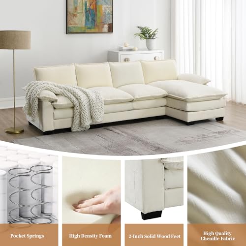 Modern Chenille L-Shaped Sectional Sofa - Beige