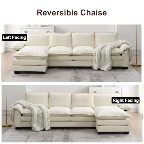 Modern Chenille L-Shaped Sectional Sofa - Beige
