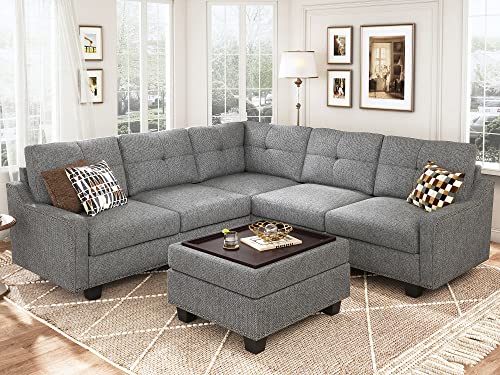 Reversible L-Shaped Sectional Sofa with Storage Ottoman