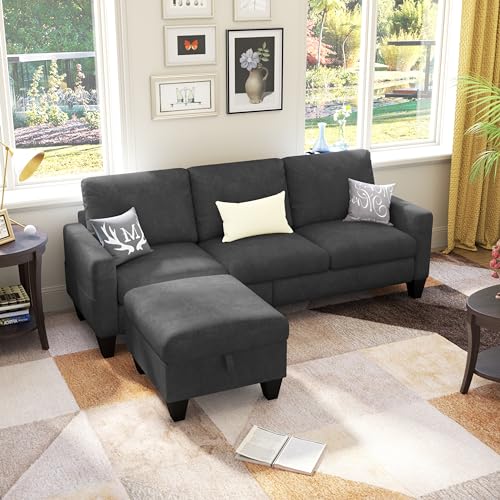 78'' Grey Convertible Sectional Sofa with Storage Ottoman