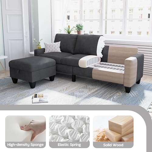 78'' Grey Convertible Sectional Sofa with Storage Ottoman