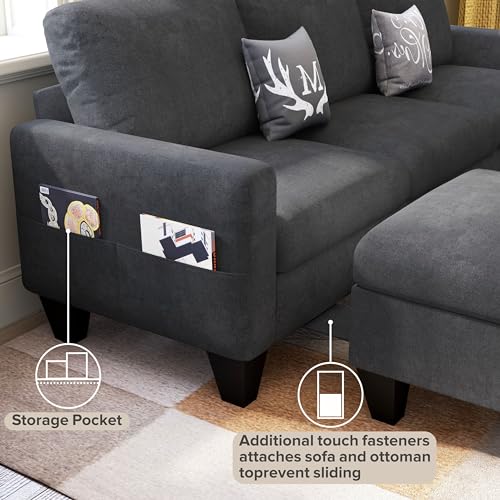 78'' Grey Convertible Sectional Sofa with Storage Ottoman