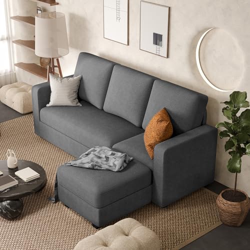 JUMMICO Deep Grey L-Shaped Convertible Sofa Couch