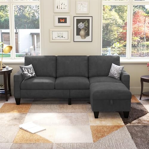 78'' Grey Convertible Sectional Sofa with Storage Ottoman