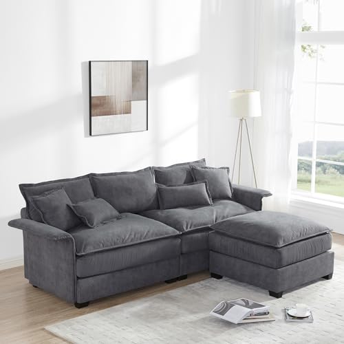 L-Shaped 3-Seat Sofa with Ottoman - Gray