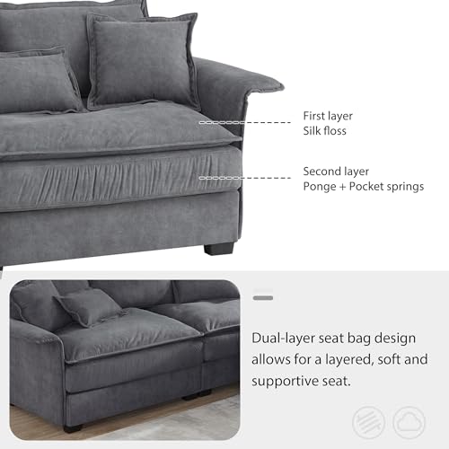 L-Shaped 3-Seat Sofa with Ottoman - Gray