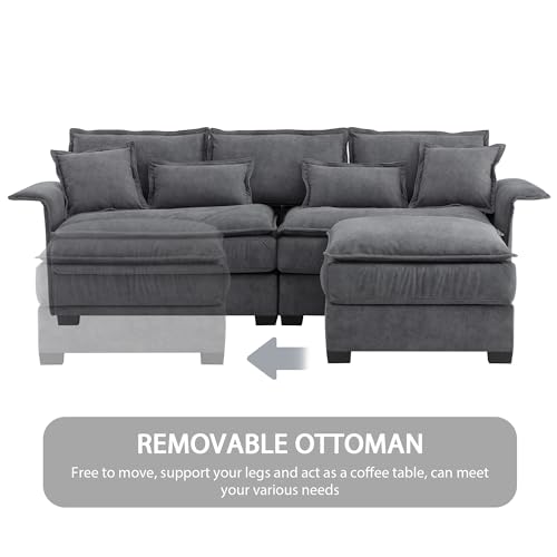 L-Shaped 3-Seat Sofa with Ottoman - Gray