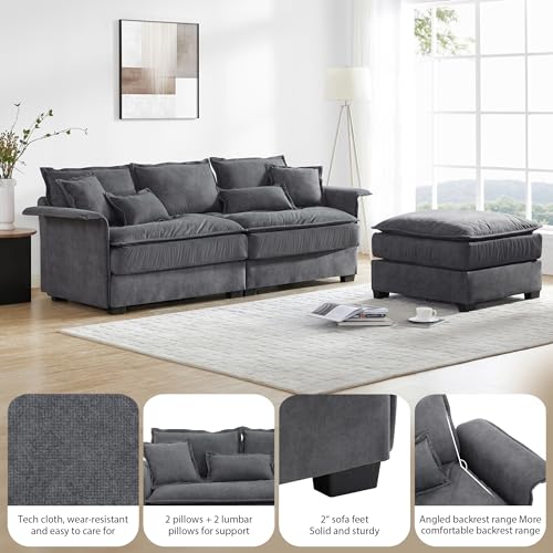 L-Shaped 3-Seat Sofa with Ottoman - Gray