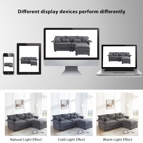 L-Shaped 3-Seat Sofa with Ottoman - Gray