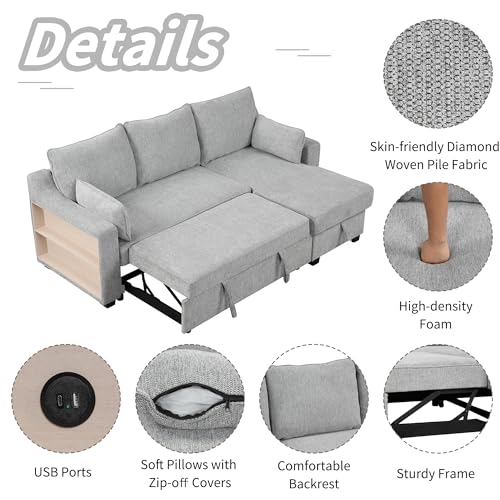 LUMISOL 90" Convertible Sleeper Sofa with Chaise