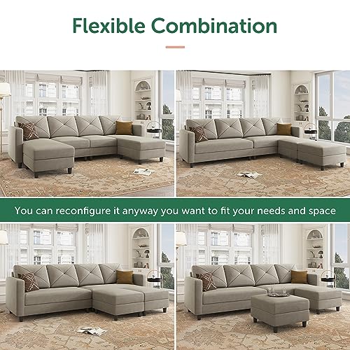 HONBAY U-Shaped Convertible Sofa with Ottomans