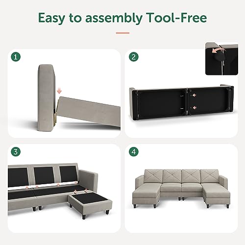 HONBAY U-Shaped Convertible Sofa with Ottomans