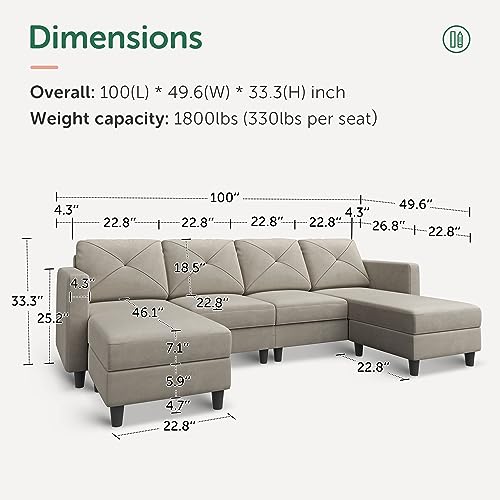 HONBAY U-Shaped Convertible Sofa with Ottomans