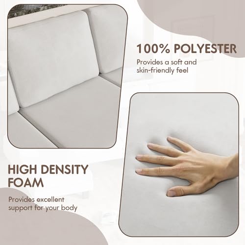 White U-Shaped Chenille Sectional Sofa with Chaise