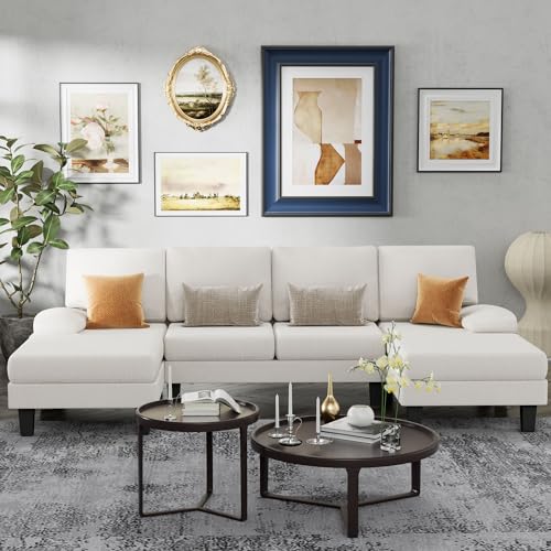 White U-Shaped Chenille Sectional Sofa with Chaise