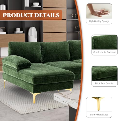 L-Shaped Green Chenille Sectional Sofa Set
