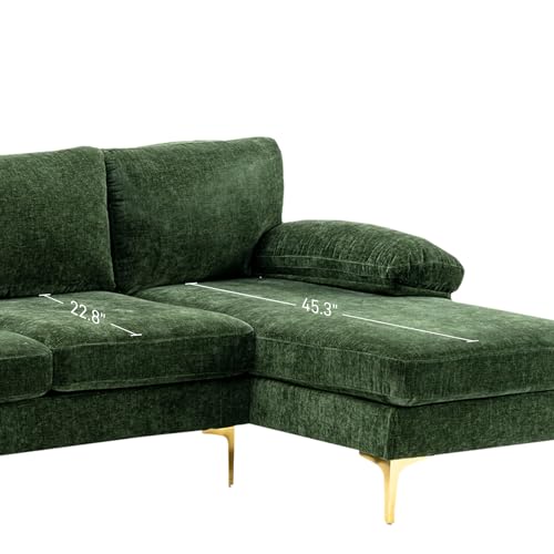 L-Shaped Green Chenille Sectional Sofa Set