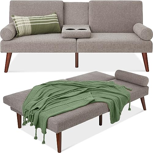 Gray Upholstered Convertible Futon Sofa Bed