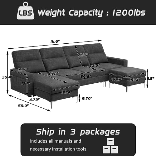 Furniwell U-Shaped Modular Sofa with Ottoman