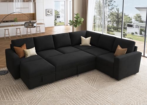 HONBAY Velvet U-Shaped Modular Sleeper Sofa