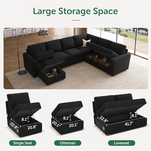 HONBAY Velvet U-Shaped Modular Sleeper Sofa