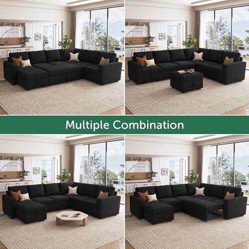 HONBAY Velvet U-Shaped Modular Sleeper Sofa