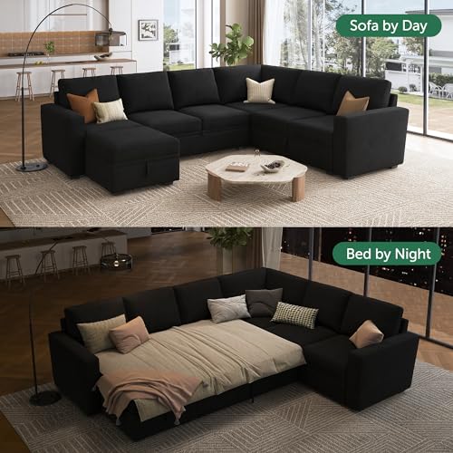 HONBAY Velvet U-Shaped Modular Sleeper Sofa