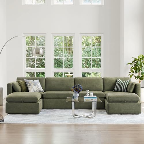 Spacious Modular U-Shaped Sofa Set in Moss Green