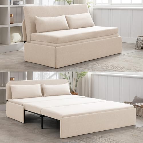 Beige Twin Size Convertible Sleeper Sofa Bed