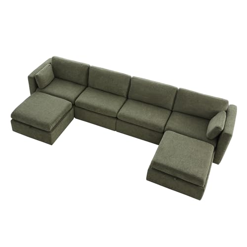 Spacious Modular U-Shaped Sofa Set in Moss Green