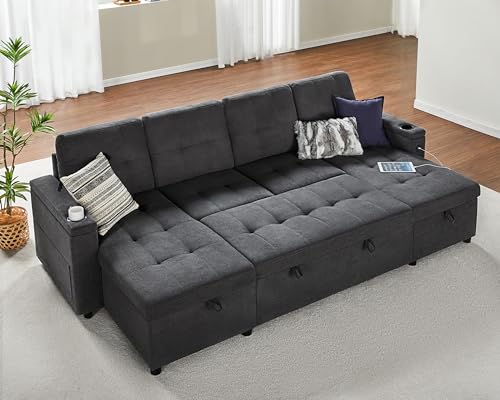 VanAcc 109" U-Shaped Sleeper Sofa with USB & Storage
