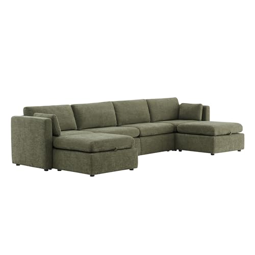 Spacious Modular U-Shaped Sofa Set in Moss Green