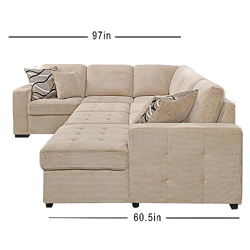 Beige U-Shaped Sleeper Sectional Sofa with Storage
