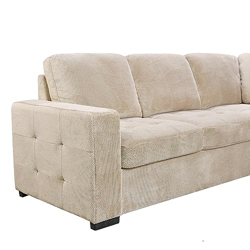 Beige U-Shaped Sleeper Sectional Sofa with Storage