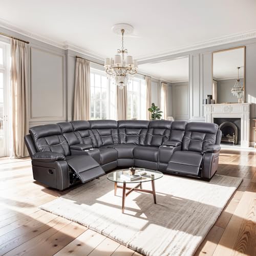 Goohome Modern Faux Leather Reclining Sectional Sofa