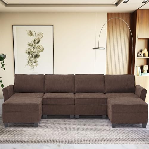 Modern U-Shaped Sectional Sleeper Couch with Reversible Chaise