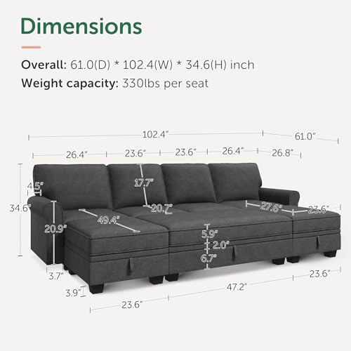 HONBAY U-Shaped Convertible Sectional Sofa Set