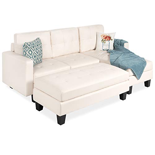 Tufted Faux Leather L-Shape Sectional Sofa Set