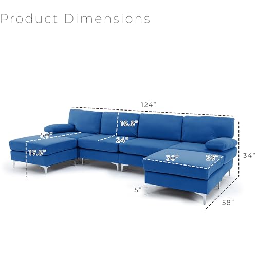 Modern Navy Velvet U-Shaped Modular Sofa Couch