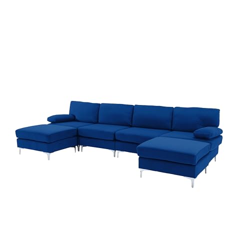 Modern Navy Velvet U-Shaped Modular Sofa Couch