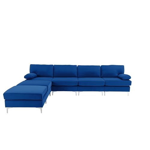 Modern Navy Velvet U-Shaped Modular Sofa Couch