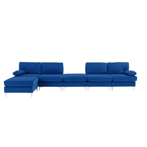 Modern Navy Velvet U-Shaped Modular Sofa Couch