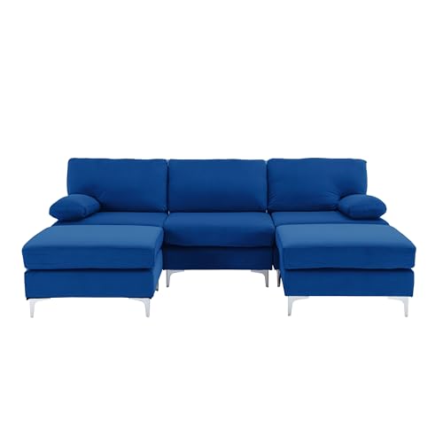 Modern Navy Velvet U-Shaped Modular Sofa Couch